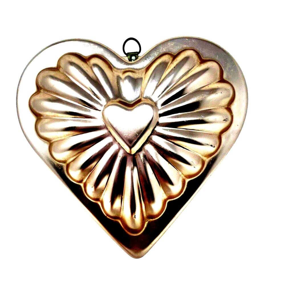 Heart Shaped Copper Jello Mold 3 1/2 cup Cake Pan Tin Wall Hanging